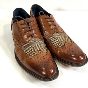 Vintage Foundry Co Mens Stuttgart Wingtip Shoes Brown Leather Tweed Accent Sz 9